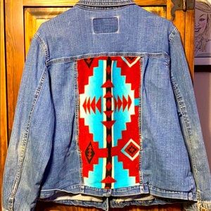 Duck Head Jean Jacket large with Aztec patch print